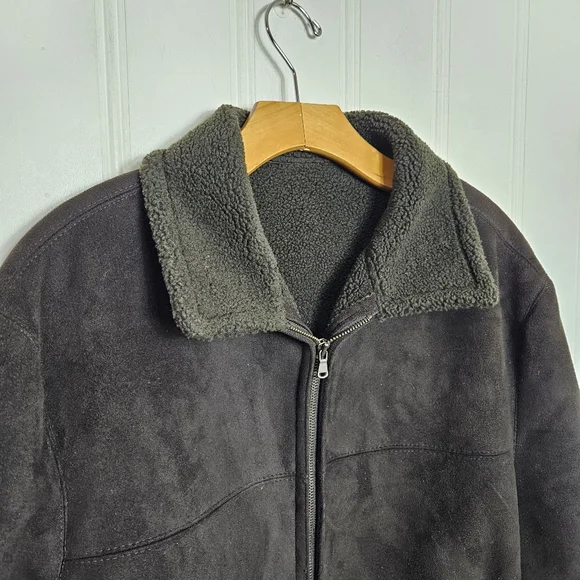 ZARA Black Faux Suede Aviator Jacket Shearling Lined Zip Coat Mens L - Picture 3 of 14